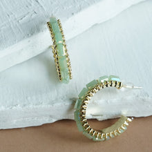 Load image into Gallery viewer, TRIBAL ZONE HALF HOOP SEA GREEN BRADS EARRING