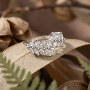 Silver Leaf CZ Ring