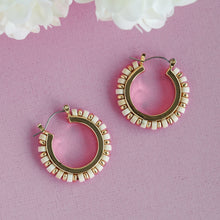 Load image into Gallery viewer, TRIBAL ZONE ELEGANT GOLDEN CREAM  BEAD HOOP EARRING