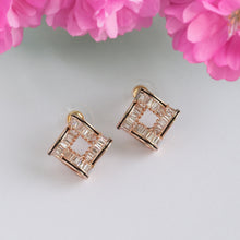 Load image into Gallery viewer, TRIBAL ZONE BEAUTIFUL CZ STONE SQUARE GOLDEN STUD EARRING