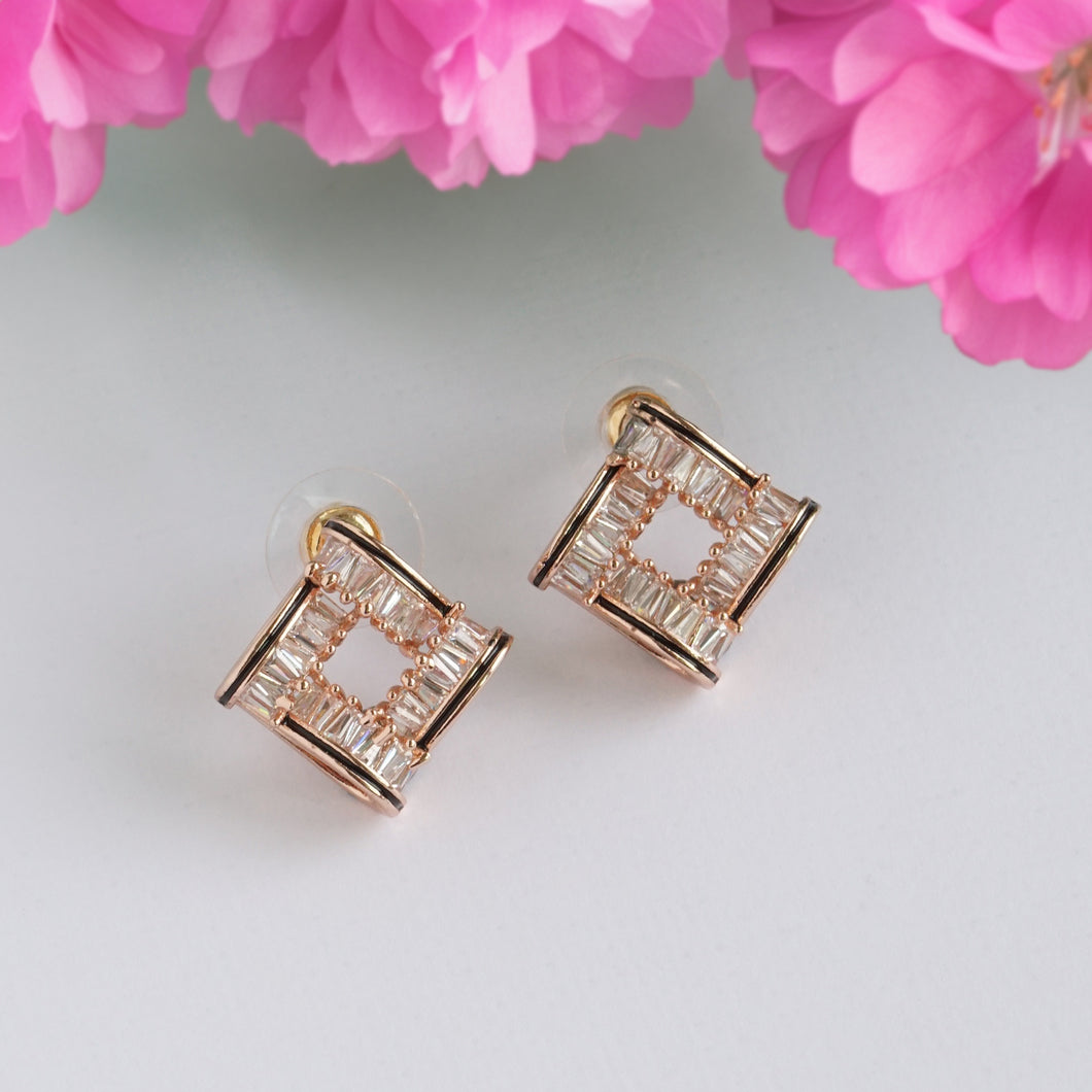 TRIBAL ZONE BEAUTIFUL CZ STONE SQUARE GOLDEN STUD EARRING
