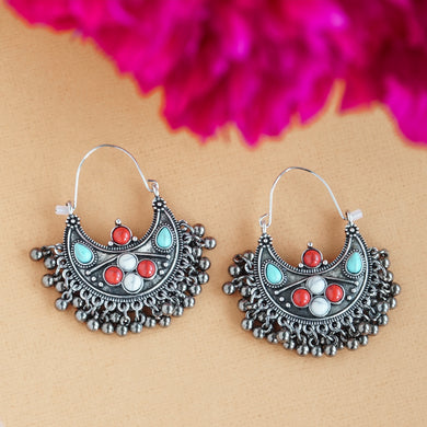 TRIBAL ZONE VINTAGE OXIDISED ETHNIC EARRING