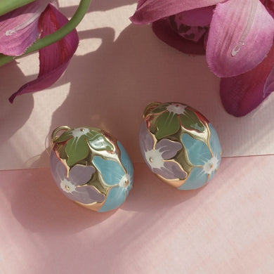 Gold Earrings With Multicolored Floral Detail