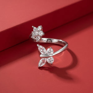 Silver-Plated Floral and Butterfly Open Adjustable Ring