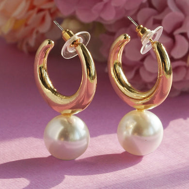 Classic Gold Hoop Earrings with Pearl Drops