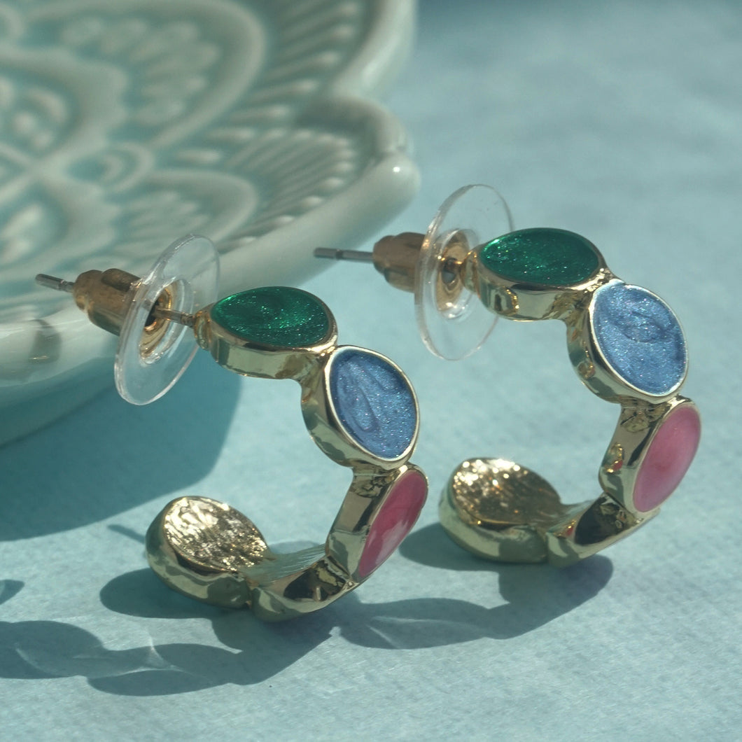Colorful hoop earrings with gold accents