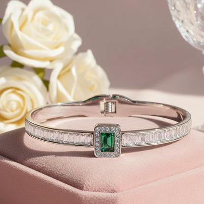 Emerald Halo Baguette Bangle