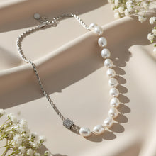 Load image into Gallery viewer, Silver Baroque Pearl Necklace with Pave Clasp
