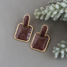 Load image into Gallery viewer, Square-stoned abstract earrings with gold accents