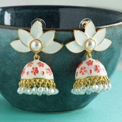 TRIBAL ZONE  WHITE PREETY JHUMKA EARRING