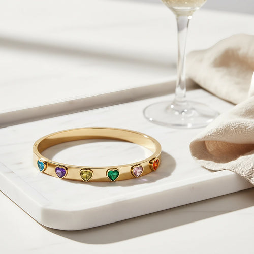 Gold Rainbow Heart Bangle