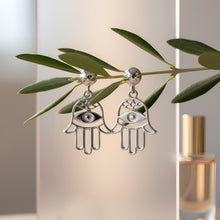Load image into Gallery viewer, Hamsa Evil Eye Drop Earrings