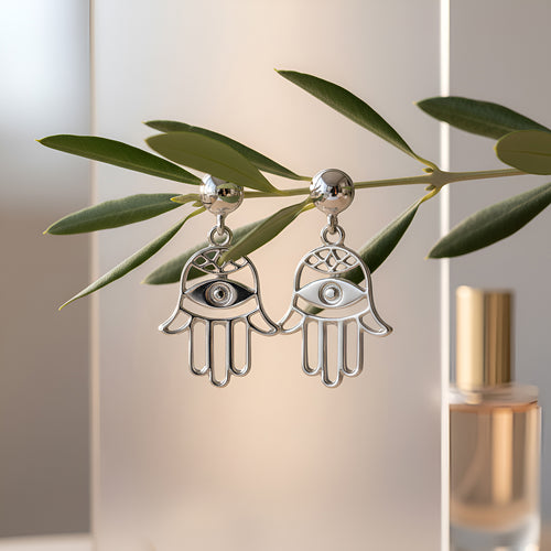 Hamsa Evil Eye Drop Earrings