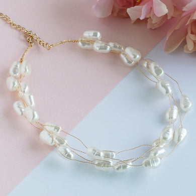 TRIBAL ZONE BEAUTIFUL PEARL PRINCESS GOLDEN NECKLACE