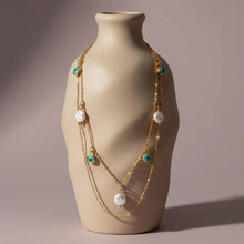 Load image into Gallery viewer, Gold Layered Evil Eye &amp; Pearl Chain Necklace