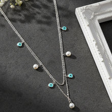 Load image into Gallery viewer, Silver Multi-Strand Evil Eye &amp; Pearl Necklace