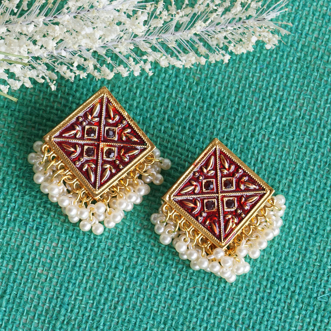 TRIBAL ZONE INDIAN CLASSY DAIMOND SHAPE EARRINGS