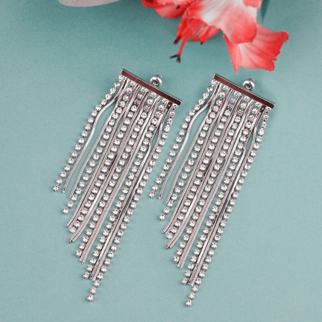 TRIBAL ZONE SHIMMER DANGLERS SILVER  EARRING (PARTY WAER)