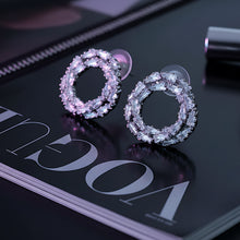 Load image into Gallery viewer, Rhodium-Plated American Diamond Cluster Open Hoop Earrings
