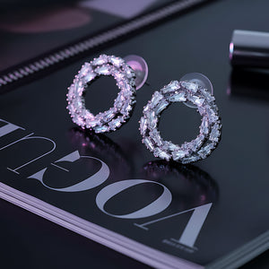 Rhodium-Plated American Diamond Cluster Open Hoop Earrings