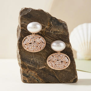 Seraphine Pearl & American Diamond Oval Drop Earrings