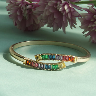 TRIBAL ZONE ELEGANT MULTICOLOR STONE BANGLE GOLD BRECELATE