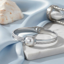 Load image into Gallery viewer, Pearl Cabochon Baguette Bangle - Silver