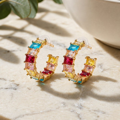 Prisma Rainbow American Diamond Hoop Earrings