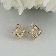 Load image into Gallery viewer, TRIBAL ZONE BEAUTIFUL CZ STONE SQUARE GOLDEN STUD EARRING