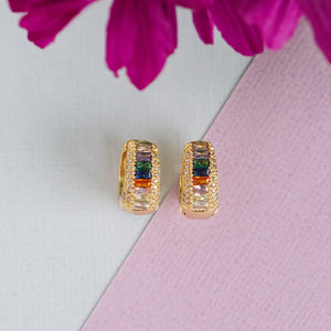 TRIBAL ZONE STYLISH MULTI COLOR ZX STONE  GOLDEN LEVER BACK EARRING