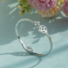 Load image into Gallery viewer, Silver-Plated Clover and Star Floral Motif Cubic Zirconia Bangle Bracelet