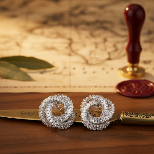 Silver-Plated Twisted Spiral Cubic Zirconia Stud Earrings