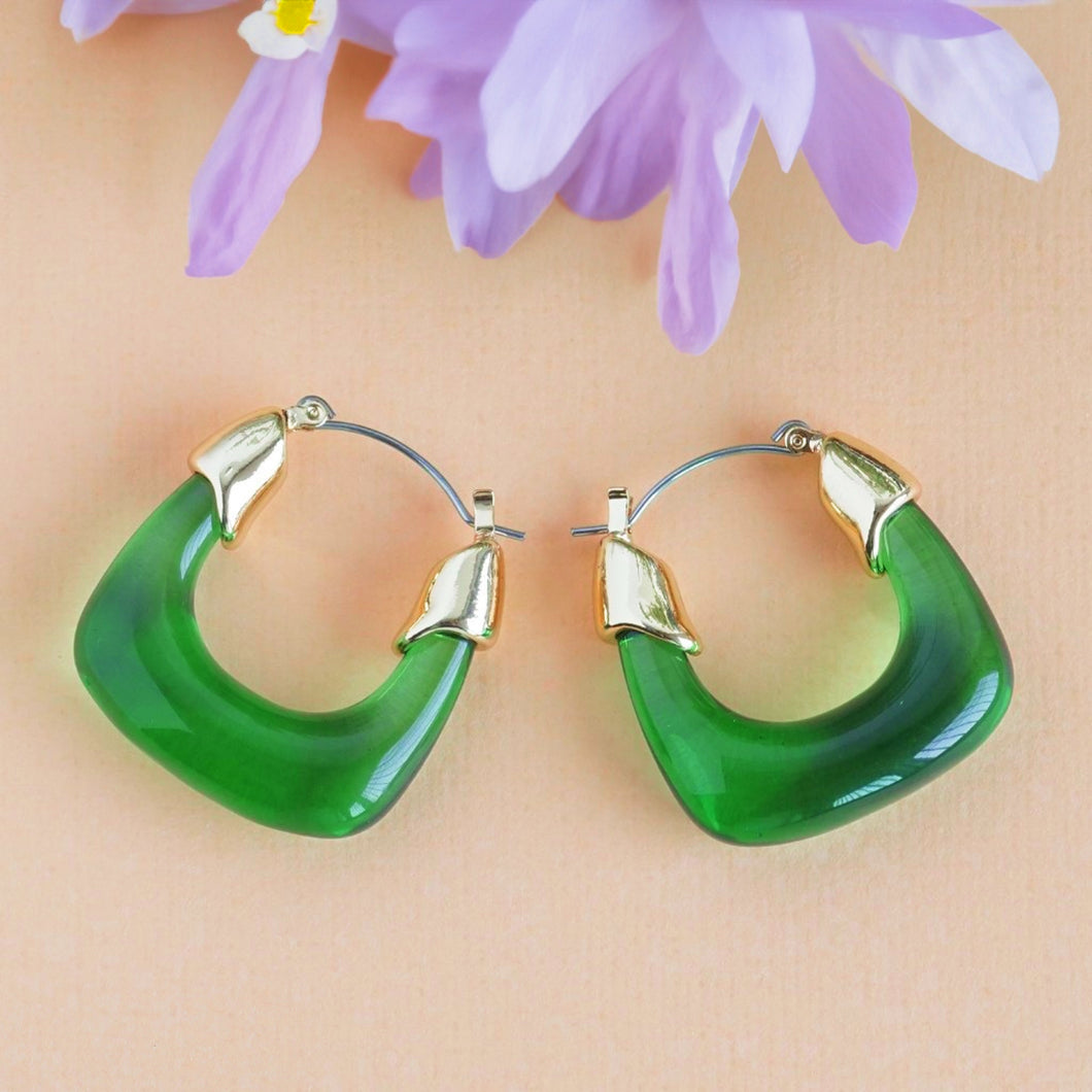 TRIBAL ZONE CLASSY GREEN  HOOP EARRING