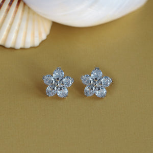 TRIBAL ZONE PRETTY ZX STONE FLORAL SILVER  STUD EARRING