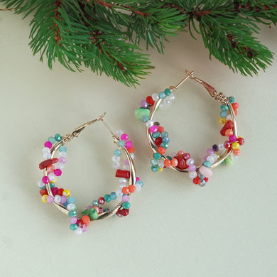 TRIBAL ZONE FANCY MULTICOLOR GOLDEN HOOP EARRING