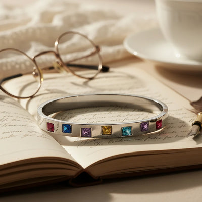 Silver Multi-Stone Square Bangle