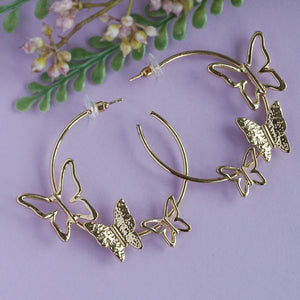 TRIBAL ZONE GOLDEN BUTTERFLY HOOP EARRING