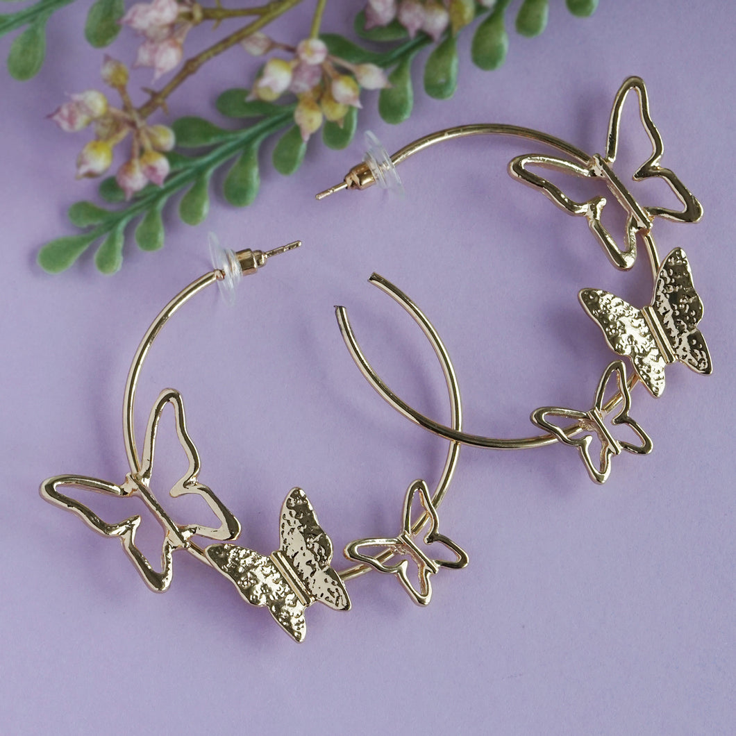 TRIBAL ZONE GOLDEN BUTTERFLY HOOP EARRING