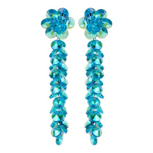 Load image into Gallery viewer, Aqua Blue Crystal Flower Long Drop Earrings