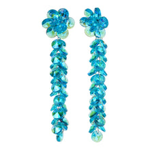 Load image into Gallery viewer, Aqua Blue Crystal Flower Long Drop Earrings