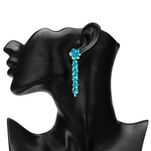 Load image into Gallery viewer, Aqua Blue Crystal Flower Long Drop Earrings