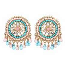 Load image into Gallery viewer, Women’s Pastel Beaded Kundan Stud Earrings | Round Floral CZ Studs with Beaded Clusters