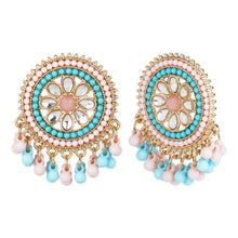 Load image into Gallery viewer, Women’s Pastel Beaded Kundan Stud Earrings | Round Floral CZ Studs with Beaded Clusters