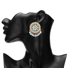 Load image into Gallery viewer, Women’s Pastel Beaded Kundan Stud Earrings | Round Floral CZ Studs with Beaded Clusters