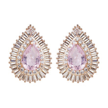 Load image into Gallery viewer, Women’s Clear Pear-Cut CZ Teardrop Stud Earrings | Gold Plated Double Halo Statement Studs