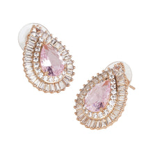 Load image into Gallery viewer, Women’s Clear Pear-Cut CZ Teardrop Stud Earrings | Gold Plated Double Halo Statement Studs