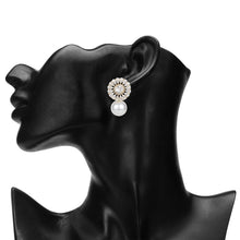 Load image into Gallery viewer, Women’s Clear Cubic Zirconia Flower Stud Earrings | Gold Plated Pearl Drop Statement Earrings