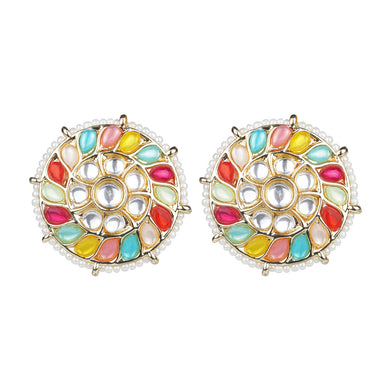 Multicolored gemstone round earring