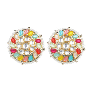 Multicolored gemstone round earring
