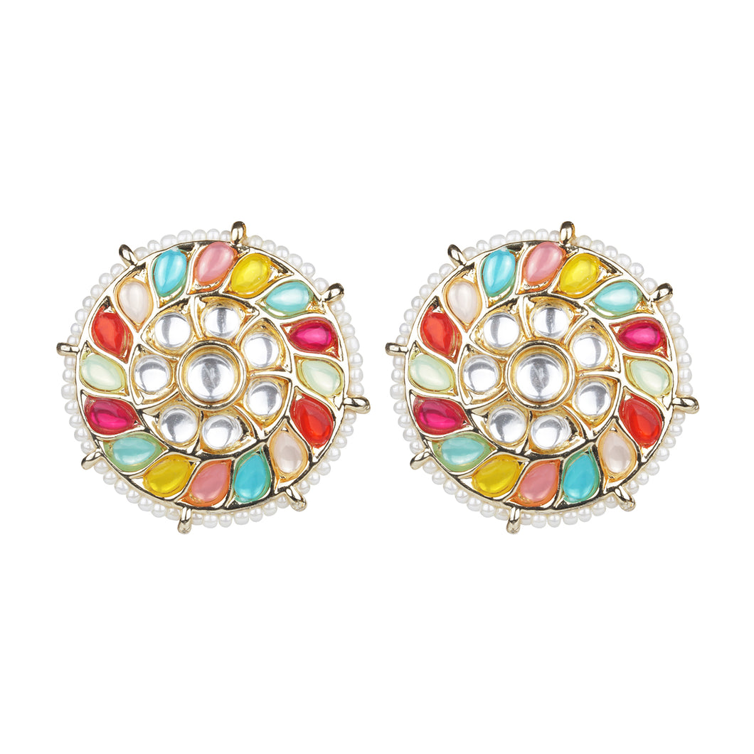 Multicolored gemstone round earring